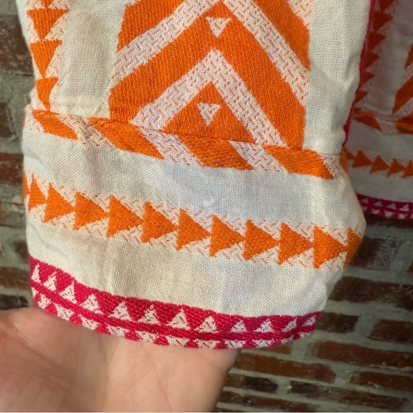 Old Navy Vibrant Orange and Pink Patterned Linen Blouse - Picture 2 of 4